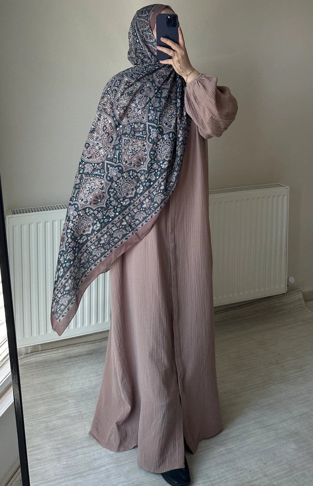 Muslin Dress with Patterned Shawl
