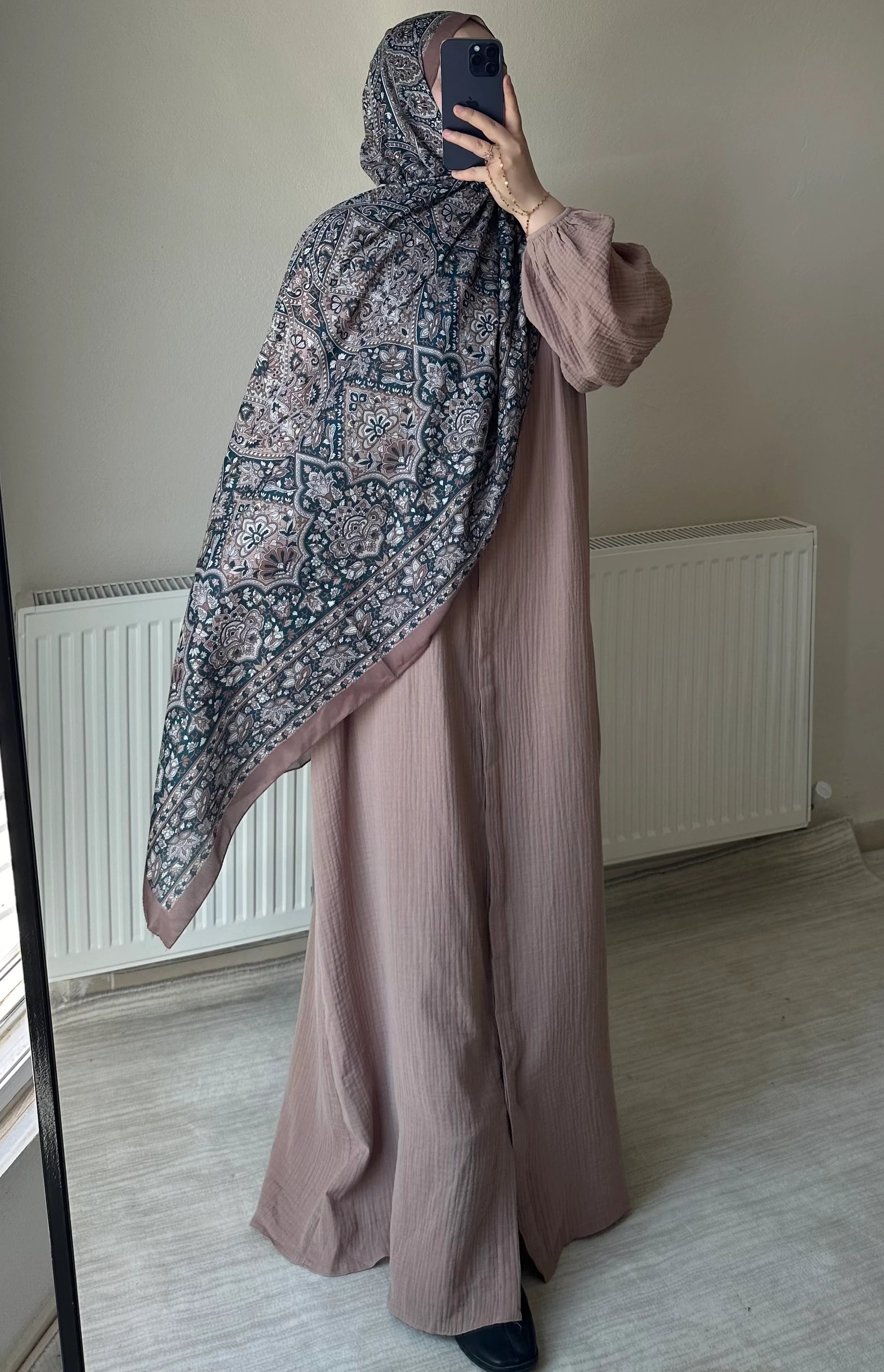 Muslin Dress with Patterned Shawl