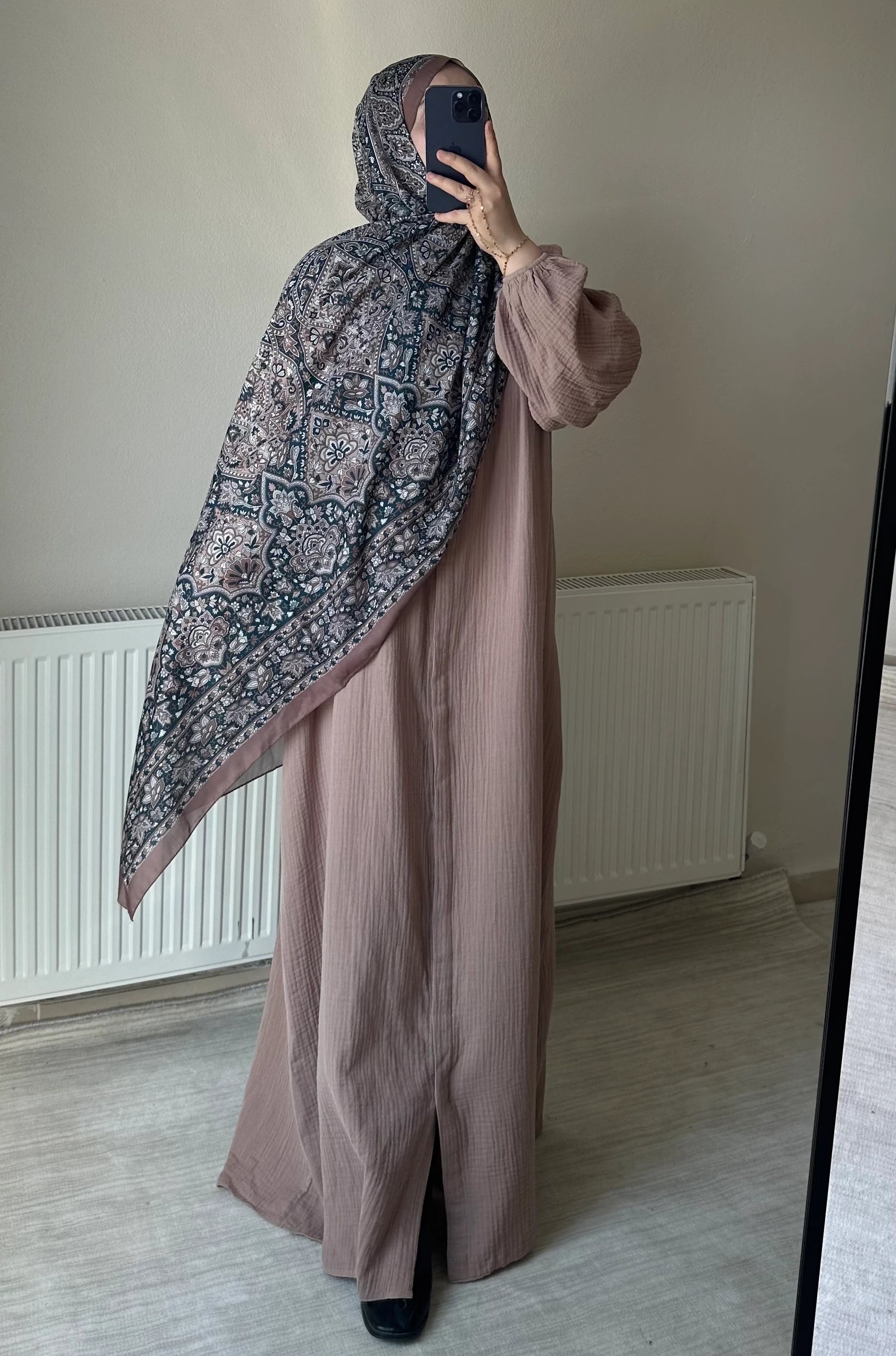 Muslin Dress with Patterned Shawl