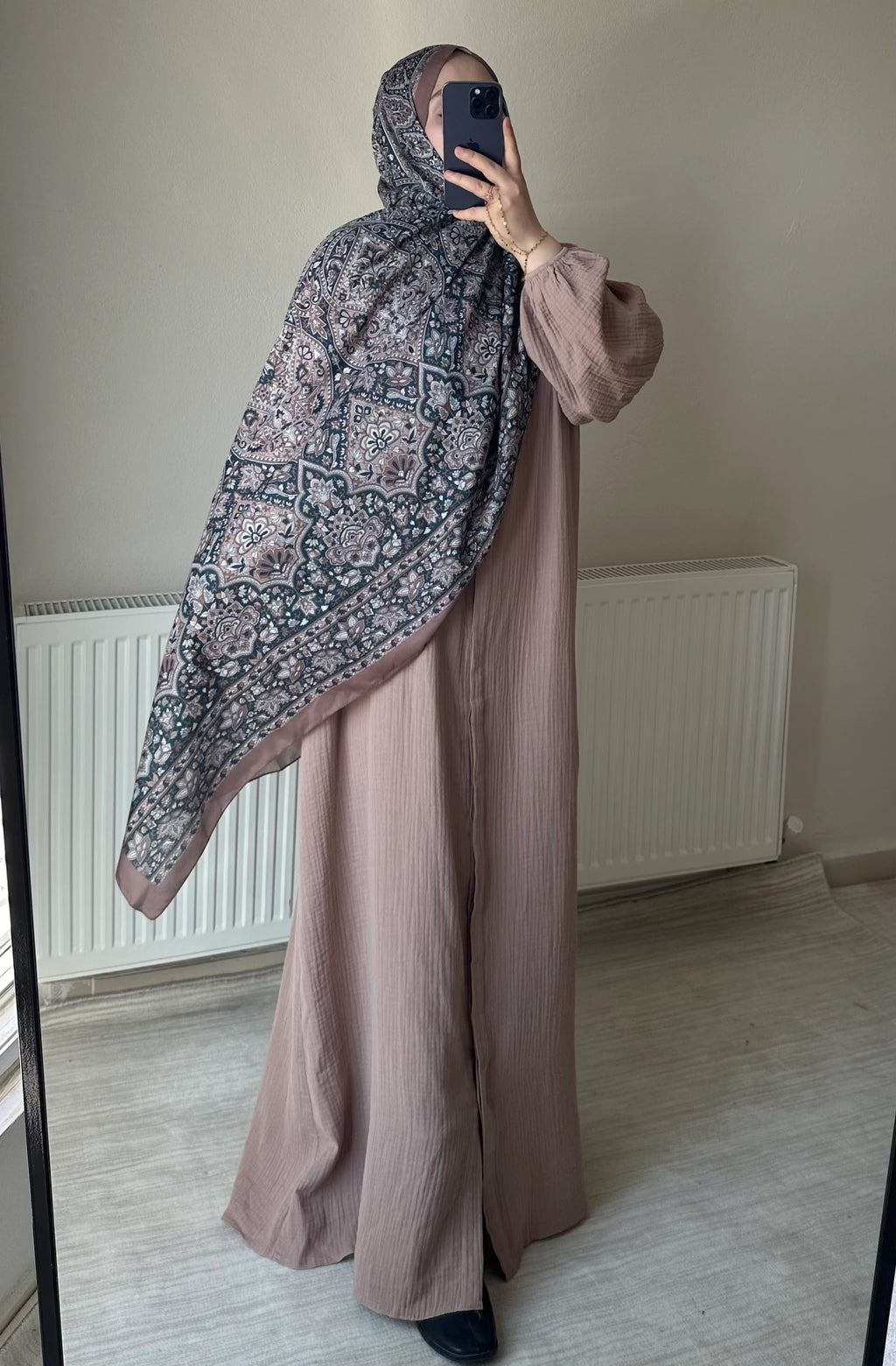 Muslin Dress with Patterned Shawl