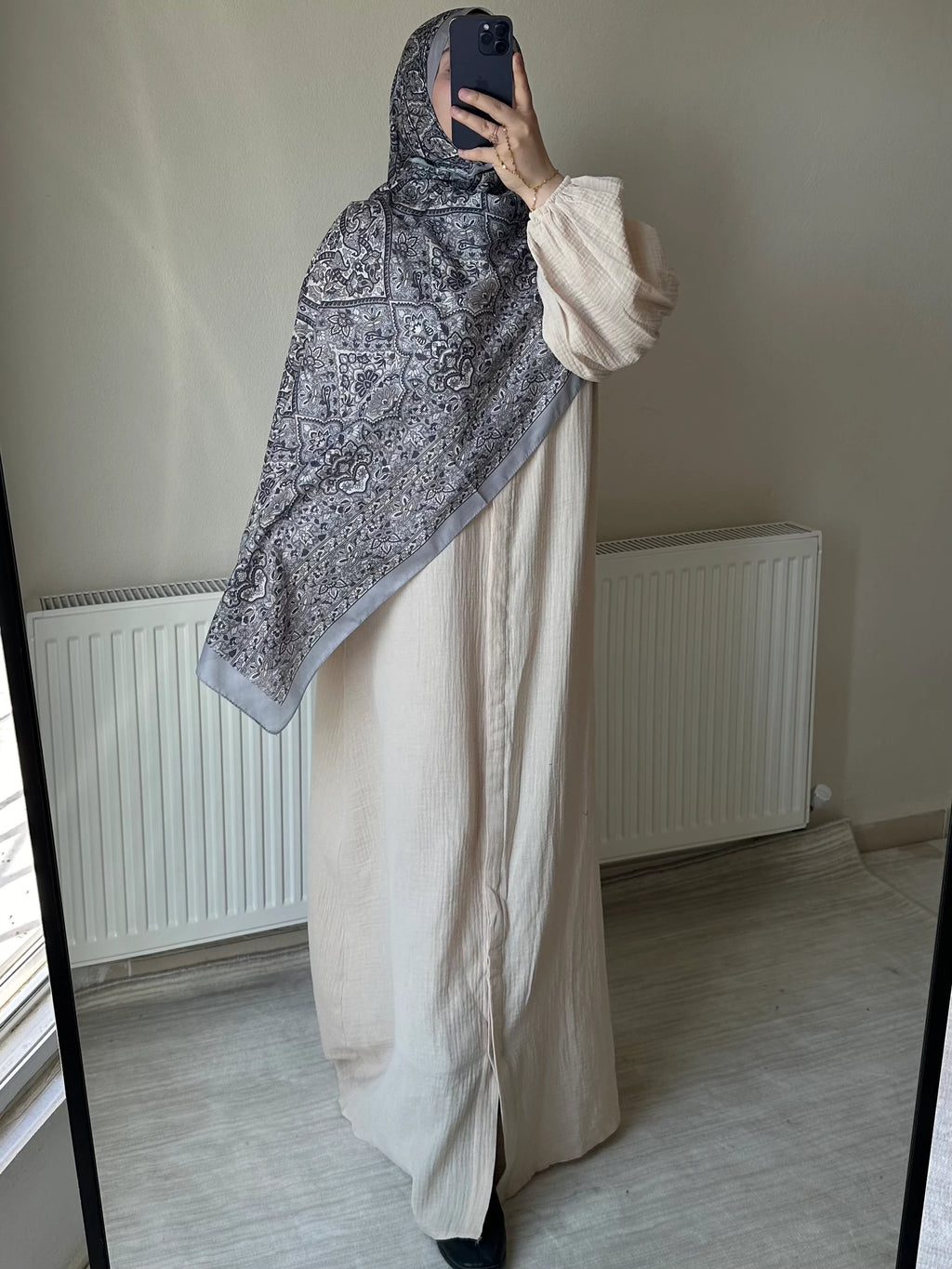 Muslin Dress with Patterned Shawl