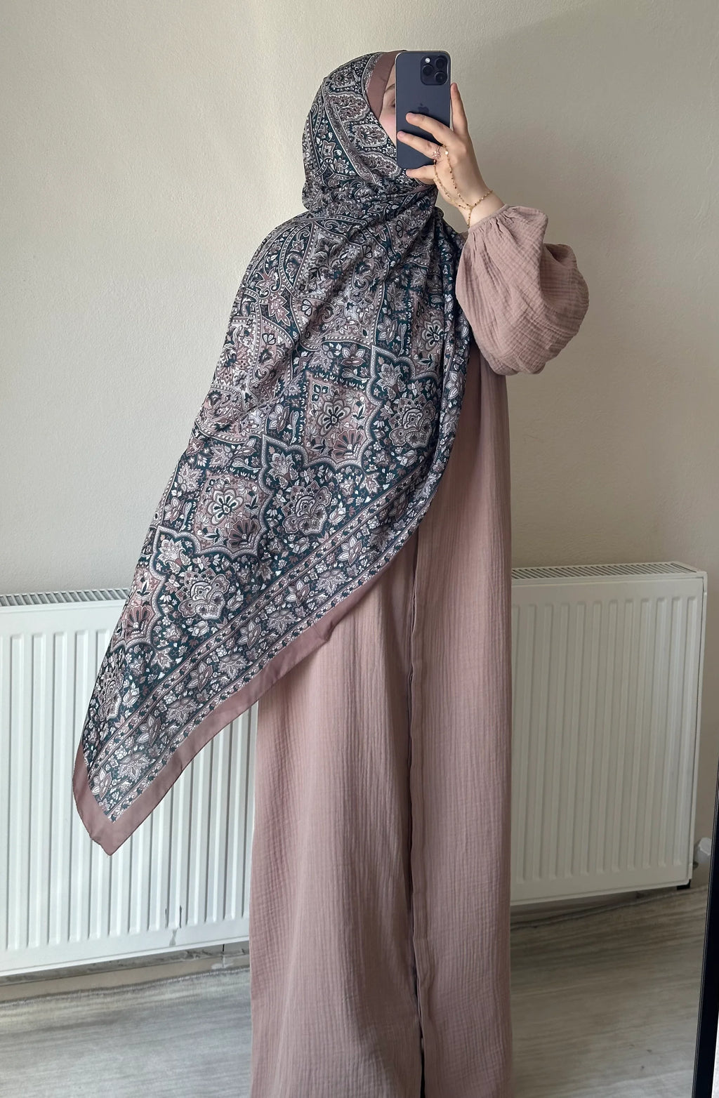 Muslin Dress with Patterned Shawl