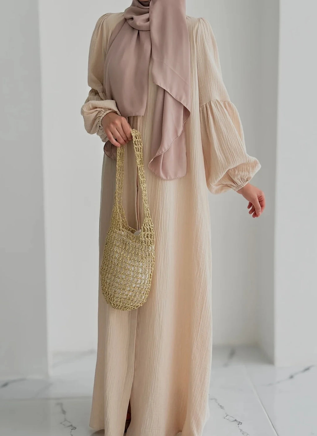 Muslin Dress with Patterned Shawl