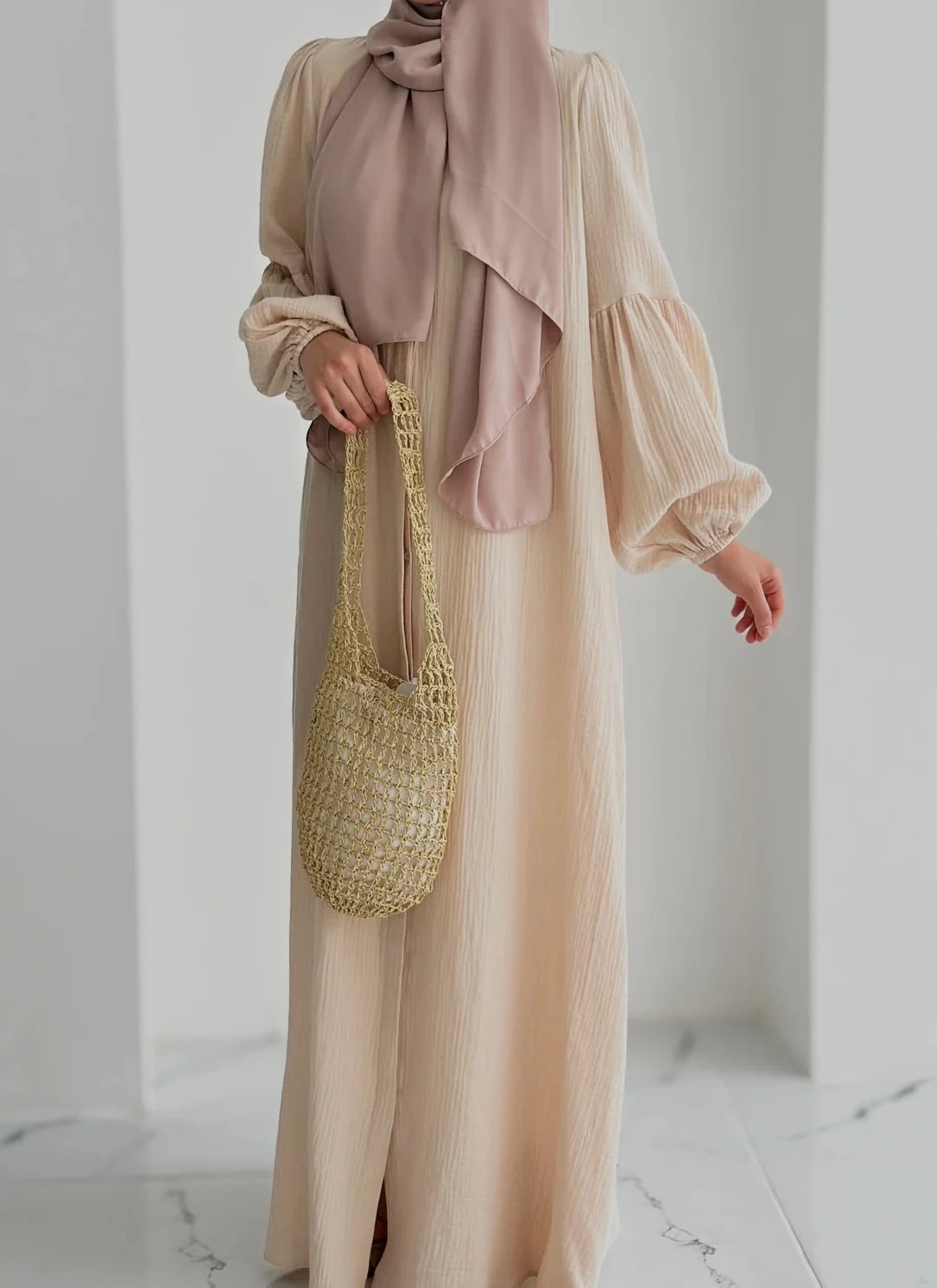 Muslin Dress with Patterned Shawl