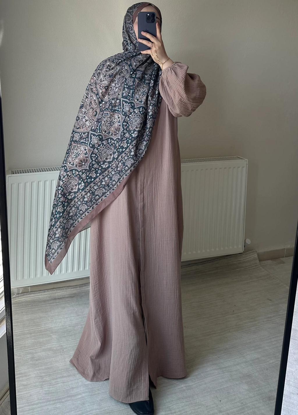 Muslin Dress with Patterned Shawl