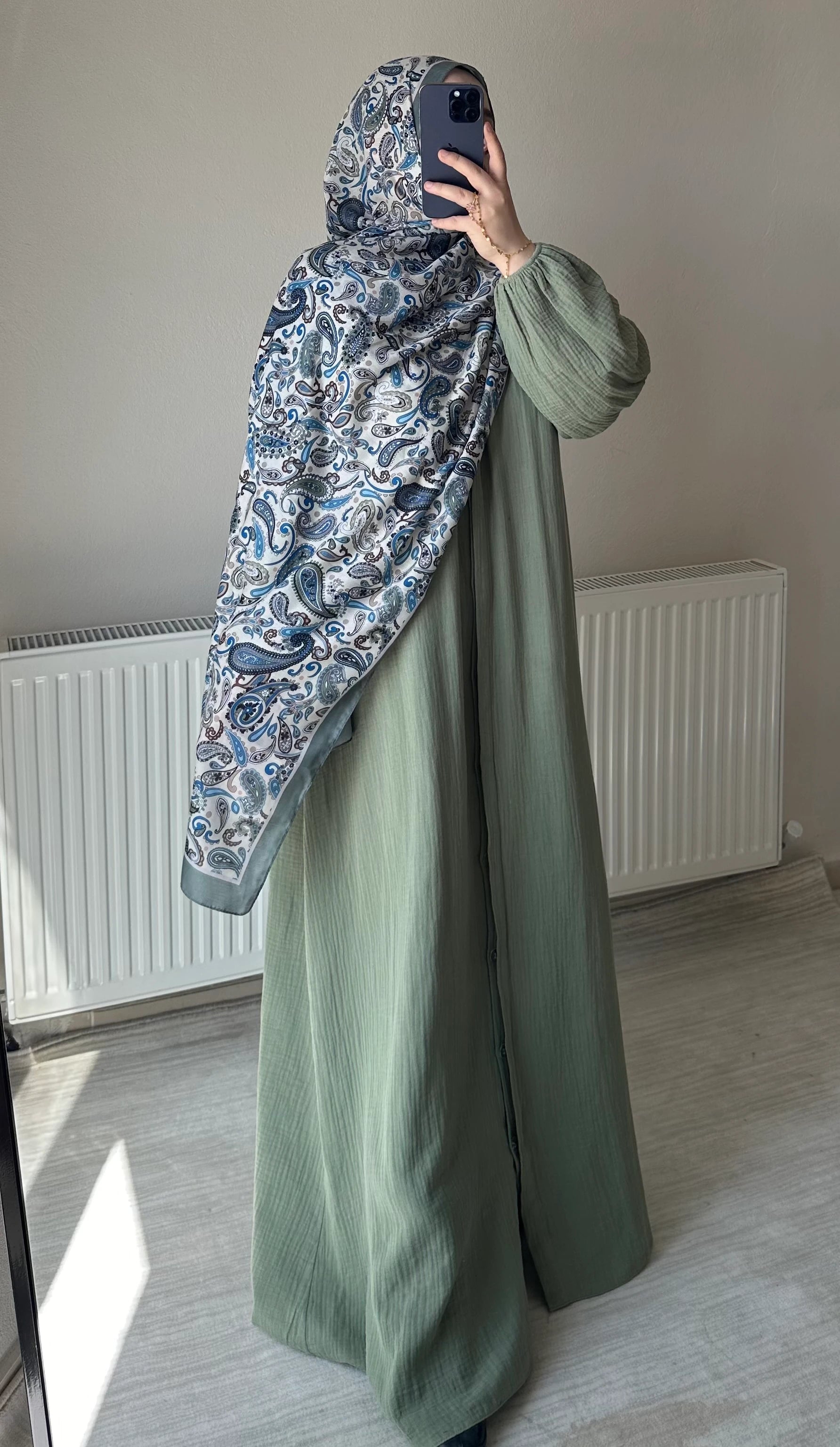 Muslin Dress with Patterned Shawl