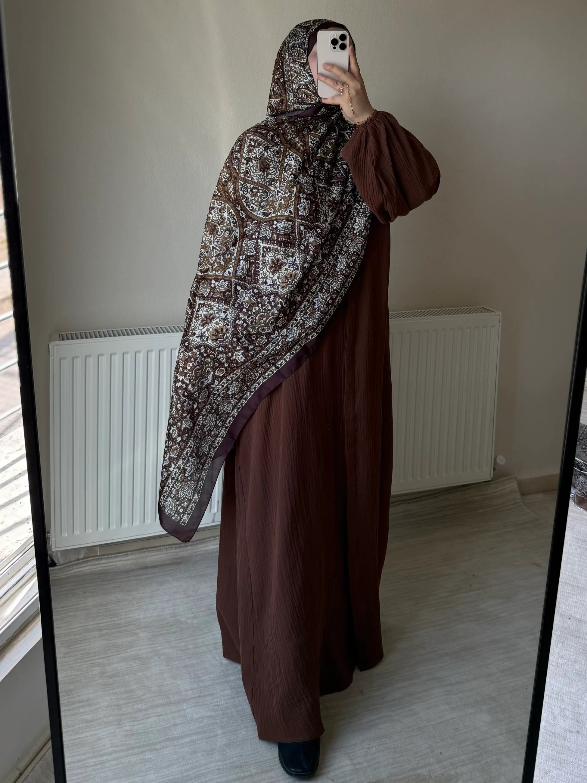 Muslin Dress with Patterned Shawl